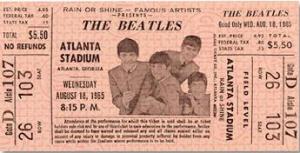 A ticket stub from The Beatles' Atlanta Stadium concert.